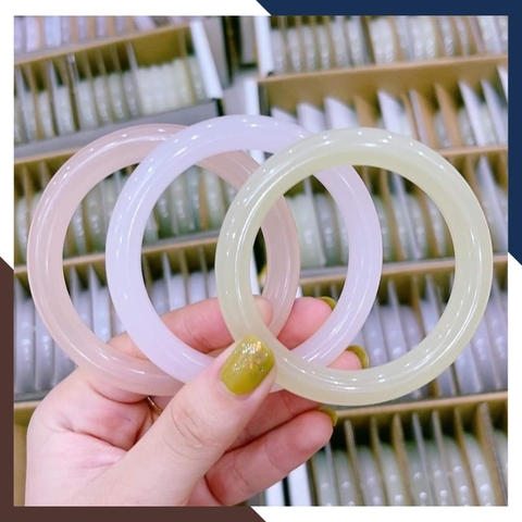 Vòng tay đá onyx nguyên khối có kiểm định màu trắng, xanh, hồng cho nữ mệnh kim, mộc, thủy, hỏa, thổ mã 250KD100
