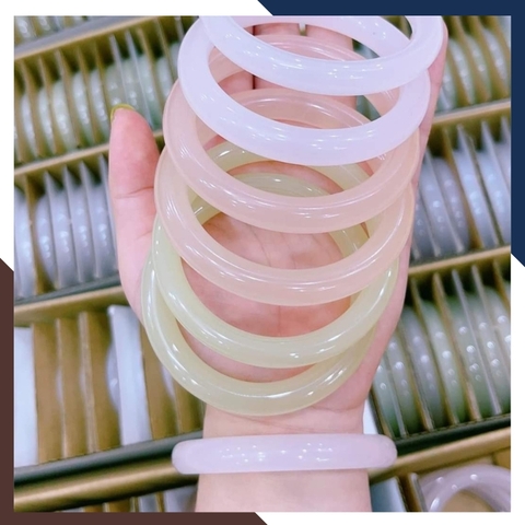Vòng tay đá onyx nguyên khối có kiểm định màu trắng, xanh, hồng cho nữ mệnh kim, mộc, thủy, hỏa, thổ mã 250KD100