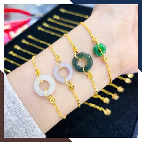 Vòng Tay Đồng Điếu Đá Phong Thuỷ Tự Nhiên Phối Dây Vàng Tây 10K Mã LTVN92