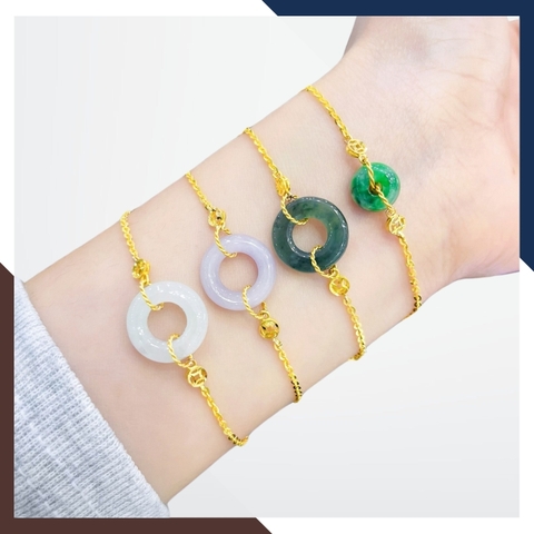 Vòng Tay Đồng Điếu Đá Phong Thuỷ Tự Nhiên Phối Dây Vàng Tây 10K Mã LTVN92