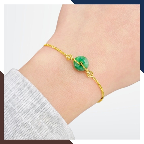 Vòng Tay Đồng Điếu Đá Phong Thuỷ Tự Nhiên Phối Dây Vàng Tây 10K Mã LTVN92