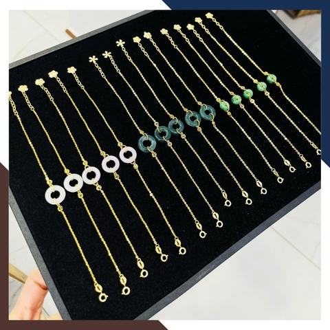Vòng Tay Đồng Điếu Đá Phong Thuỷ Tự Nhiên Phối Dây Vàng Tây 10K Mã LTVN92