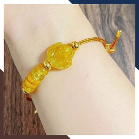 Vòng tay hồ ly mix ngũ điếu đá thạch anh tóc vàng cho nữ mệnh thổ mã AC0370