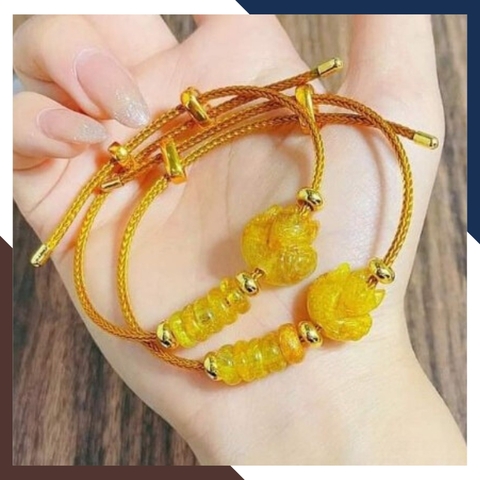 Vòng tay hồ ly mix ngũ điếu đá thạch anh tóc vàng cho nữ mệnh thổ mã AC0370