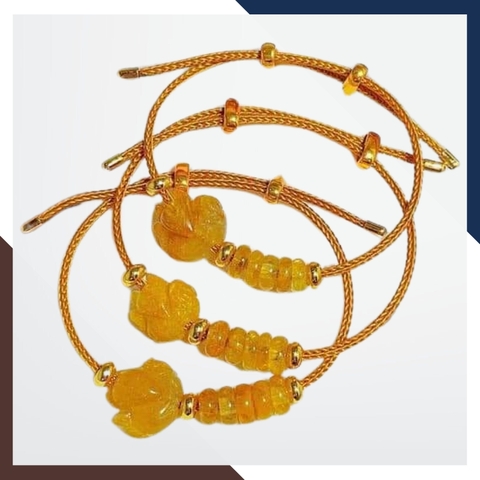 Vòng tay hồ ly mix ngũ điếu đá thạch anh tóc vàng cho nữ mệnh thổ mã AC0370