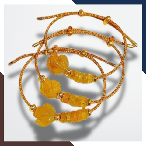 Vòng tay hồ ly mix ngũ điếu đá thạch anh tóc vàng cho nữ mệnh thổ mã AC0370