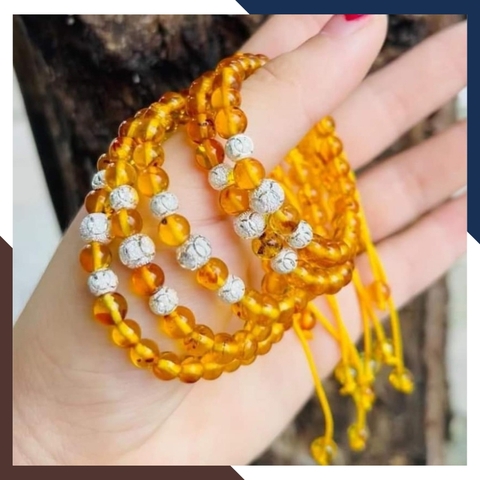 Vòng tay hổ phách mix bi bạc cho bé mã AC070