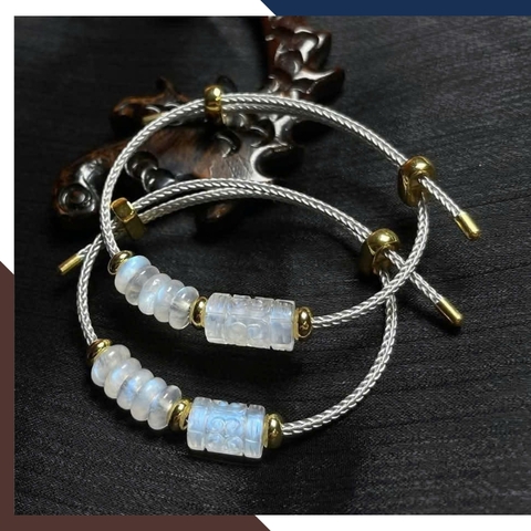 Vòng Tay Lu Thống Mix Ngũ Điếu Đá Mặt Trăng Moonstone VTDPT33 – Hanh Thông Vạn Sự – Viên Mãn Cát Tường
