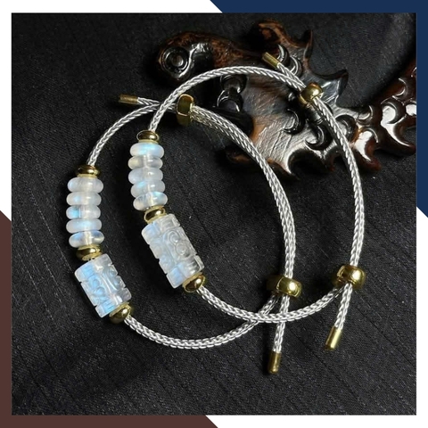 Vòng Tay Lu Thống Mix Ngũ Điếu Đá Mặt Trăng Moonstone VTDPT33 – Hanh Thông Vạn Sự – Viên Mãn Cát Tường