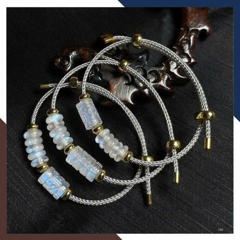 Vòng Tay Lu Thống Mix Ngũ Điếu Đá Mặt Trăng Moonstone VTDPT33 – Hanh Thông Vạn Sự – Viên Mãn Cát Tường