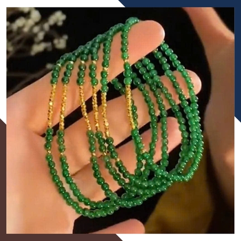 Vòng Tay Ngọc Lục Bảo Tự Nhiên Phối Bi Vàng Ta 24k 9999 Mã LTVN93