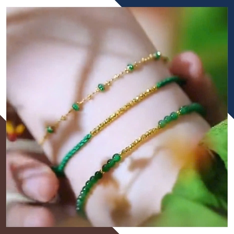 Vòng Tay Ngọc Lục Bảo Tự Nhiên Phối Bi Vàng Ta 24k 9999 Mã LTVN93