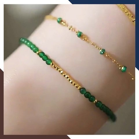 Vòng Tay Ngọc Lục Bảo Tự Nhiên Phối Bi Vàng Ta 24k 9999 Mã LTVN93