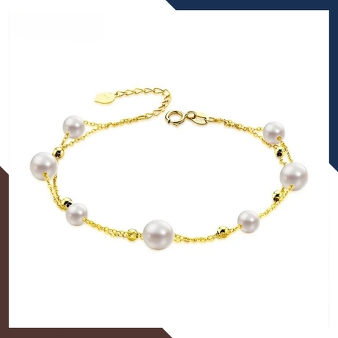 Vòng tay ngọc trai 2 vòng, lắc tay 2 dây bạc mạ vàng đính ngọc trai thật đẹp cho nữ mã 78AC240