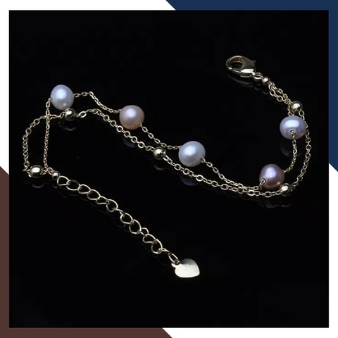 Vòng tay ngọc trai 2 vòng, lắc tay 2 dây bạc mạ vàng đính ngọc trai thật đẹp cho nữ mã 78AC240