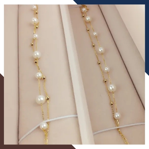 Vòng tay ngọc trai 2 vòng, lắc tay 2 dây bạc mạ vàng đính ngọc trai thật đẹp cho nữ mã 78AC240