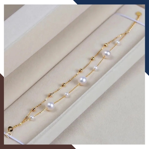 Vòng tay ngọc trai 2 vòng, lắc tay 2 dây bạc mạ vàng đính ngọc trai thật đẹp cho nữ mã 78AC240