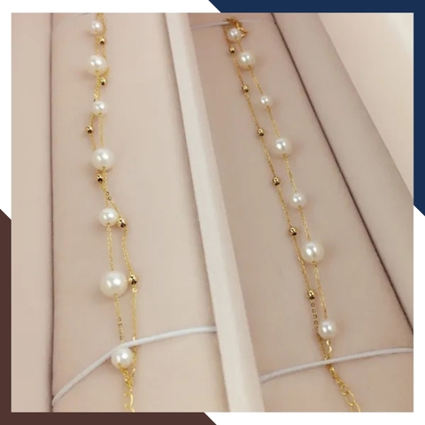 Vòng tay ngọc trai 2 vòng, lắc tay 2 dây bạc mạ vàng đính ngọc trai thật đẹp cho nữ mã 78AC240