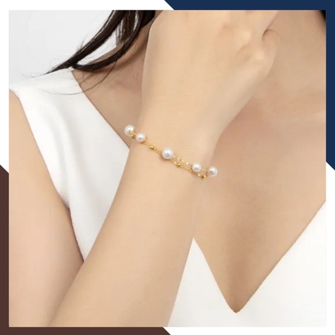 Vòng tay ngọc trai 2 vòng, lắc tay 2 dây bạc mạ vàng đính ngọc trai thật đẹp cho nữ mã 78AC240