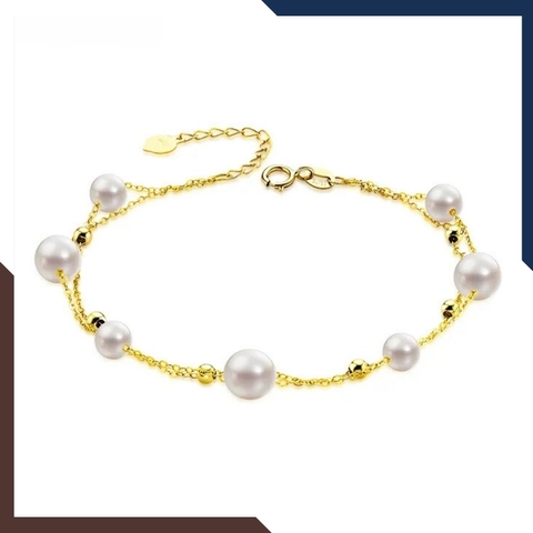 Vòng tay ngọc trai 2 vòng, lắc tay 2 dây bạc mạ vàng đính ngọc trai thật đẹp cho nữ mã 78AC240