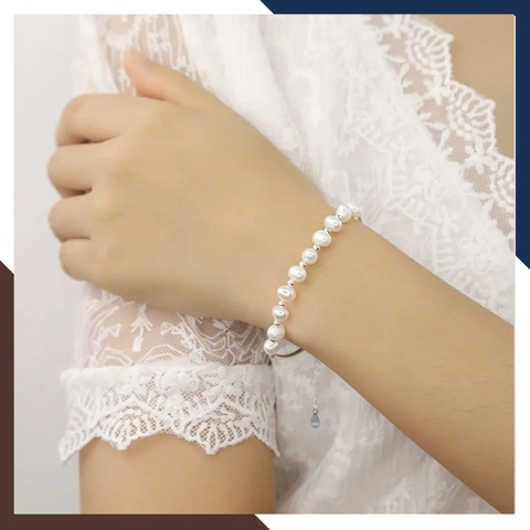 Vòng tay ngọc trai bi bạc, lắc tay ngọc trai thật nuôi nước ngọt tự nhiên mix bi bạc mã 78AC190