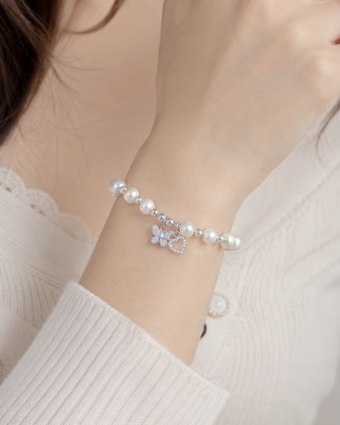 Set Ngọc Trai BTSNT253 – Choker Pearl Phối Bạc Vỡ 925 & Charm Bướm Trẻ Trung
