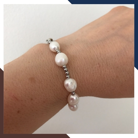 Vòng tay ngọc trai dị mix bi bạc ta, lắc tay bạc mix ngọc trai thật nuôi nước ngọt tự nhiên mã 89AC220