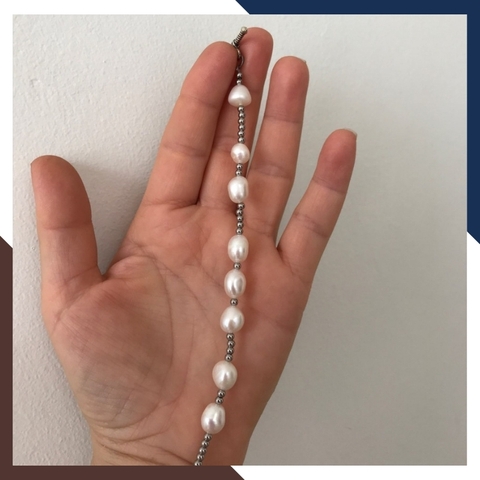 Vòng tay ngọc trai dị mix bi bạc ta, lắc tay bạc mix ngọc trai thật nuôi nước ngọt tự nhiên mã 89AC220