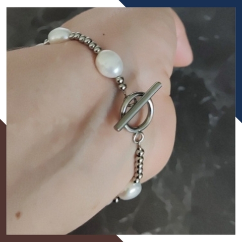 Vòng tay ngọc trai dị mix bi bạc ta, lắc tay bạc mix ngọc trai thật nuôi nước ngọt tự nhiên mã 89AC220