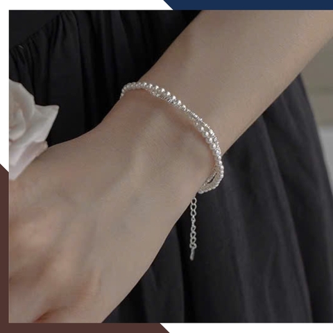 Vòng Tay Ngọc Trai Hạt Nhỏ Kết Hợp Lắc Tay Bạc Vụn VTNT53 – Kiểu Dáng Layer 2 Lớp Kiêu Sa & Thanh Lịch