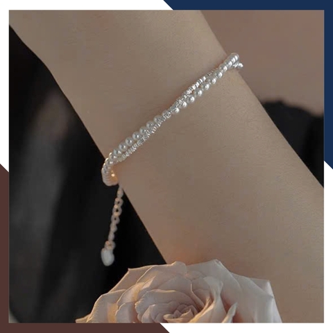 Vòng Tay Ngọc Trai Hạt Nhỏ Kết Hợp Lắc Tay Bạc Vụn VTNT53 – Kiểu Dáng Layer 2 Lớp Kiêu Sa & Thanh Lịch