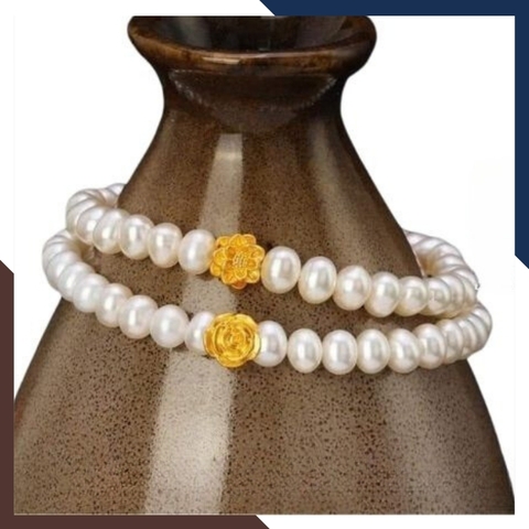 Vòng tay ngọc trai hạt nhỏ mix charm hoa hồng vàng 24k mã VTNT02