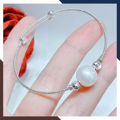 Vòng Tay Ngọc Trai Đen, Trắng, Hồng Kiểu Kiềng Bạc Sang Trọng VTNT29