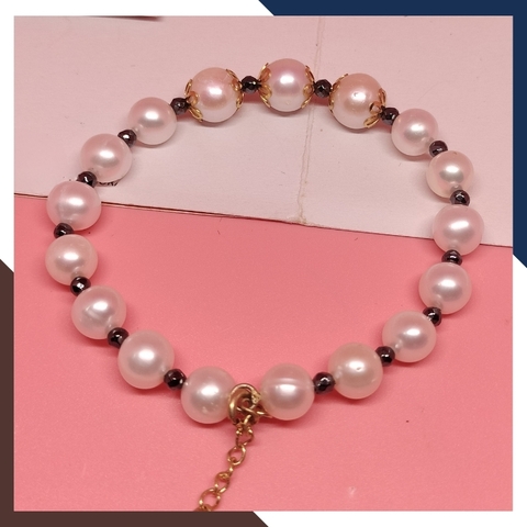 Vòng tay ngọc trai thật mix đá đen spinel, vòng ngọc trai đeo tay đẹp cho nữ mã 89AC175