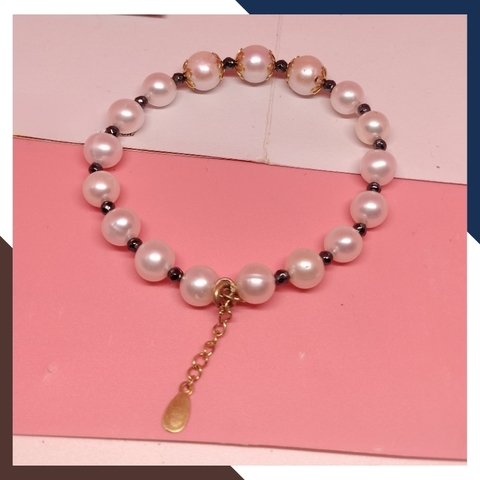 Vòng tay ngọc trai thật mix đá đen spinel, vòng ngọc trai đeo tay đẹp cho nữ mã 89AC175