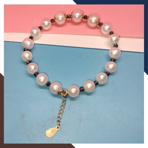 Vòng tay ngọc trai thật mix đá đen spinel, vòng ngọc trai đeo tay đẹp cho nữ mã 89AC175