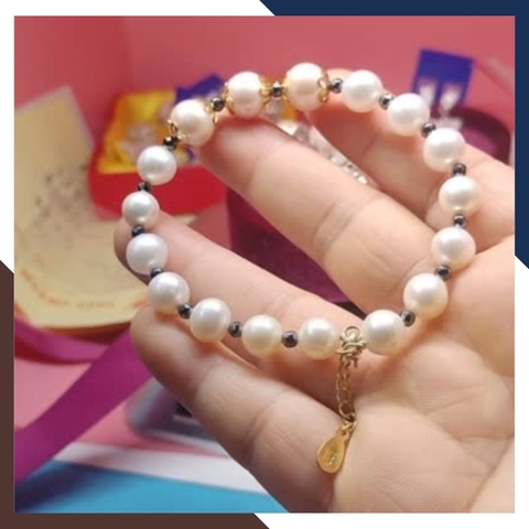 Vòng tay ngọc trai thật mix đá đen spinel, vòng ngọc trai đeo tay đẹp cho nữ mã 89AC175