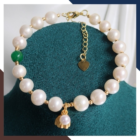 Vòng tay ngọc trai nuôi nước ngọt treo đài sen bạc mạ vàng - mẫu mới đẹp cho nữ mã 78AC250