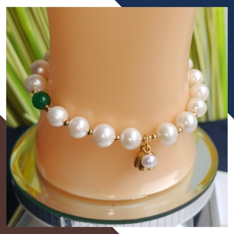 Vòng tay ngọc trai nuôi nước ngọt treo đài sen bạc mạ vàng - mẫu mới đẹp cho nữ mã 78AC250