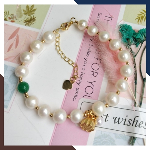 Vòng tay ngọc trai nuôi nước ngọt treo đài sen bạc mạ vàng - mẫu mới đẹp cho nữ mã 78AC250