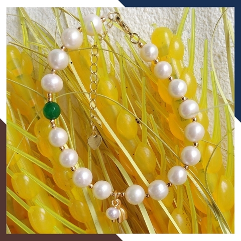 Vòng tay ngọc trai nuôi nước ngọt treo đài sen bạc mạ vàng - mẫu mới đẹp cho nữ mã 78AC250