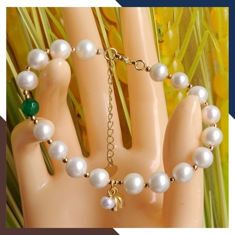 Vòng tay ngọc trai nuôi nước ngọt treo đài sen bạc mạ vàng - mẫu mới đẹp cho nữ mã 78AC250