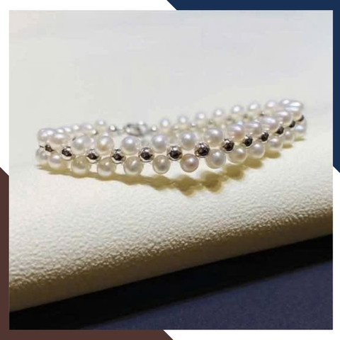 Vòng Tay Ngọc Trai Thật Đan Phối Bi Bạc VTNT50 – Vẻ Đẹp Giao Thoa Giữa Tinh Khôi & Sang Trọng