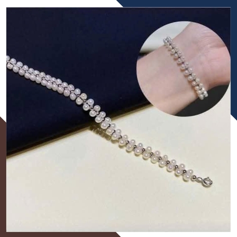 Vòng Tay Ngọc Trai Thật Đan Phối Bi Bạc VTNT50 – Vẻ Đẹp Giao Thoa Giữa Tinh Khôi & Sang Trọng