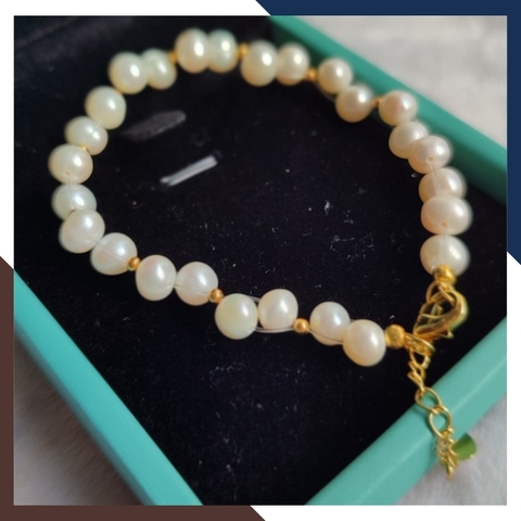 Vòng tay ngọc trai thật , lắc tay ngọc trai hạt so le phối bi bạc mã 120AC665