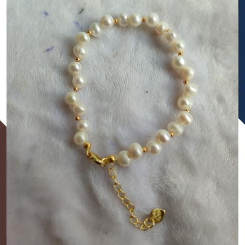 Vòng tay ngọc trai thật , lắc tay ngọc trai hạt so le phối bi bạc mã 120AC665