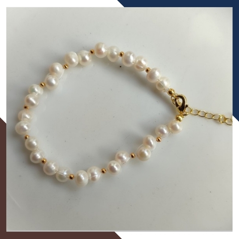 Vòng tay ngọc trai thật , lắc tay ngọc trai hạt so le phối bi bạc mã 120AC665