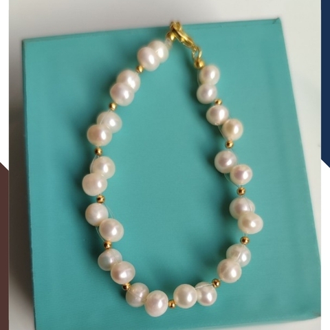 Vòng tay ngọc trai thật , lắc tay ngọc trai hạt so le phối bi bạc mã 120AC665