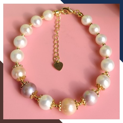 Vòng tay ngọc trai thật , lắc tay ngọc trai tứ quý phối bi bạc mã 89AC233