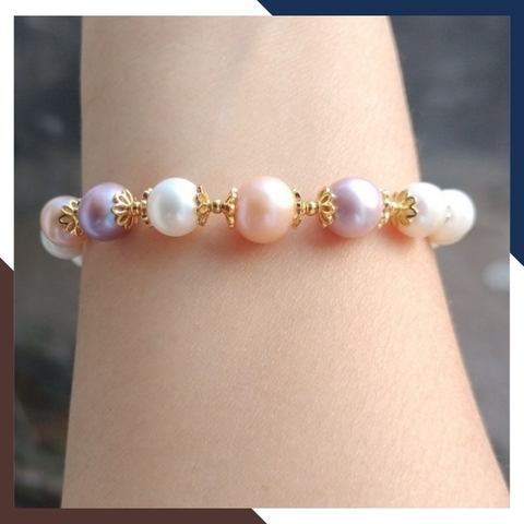 Vòng tay ngọc trai thật , lắc tay ngọc trai tứ quý phối bi bạc mã 89AC233